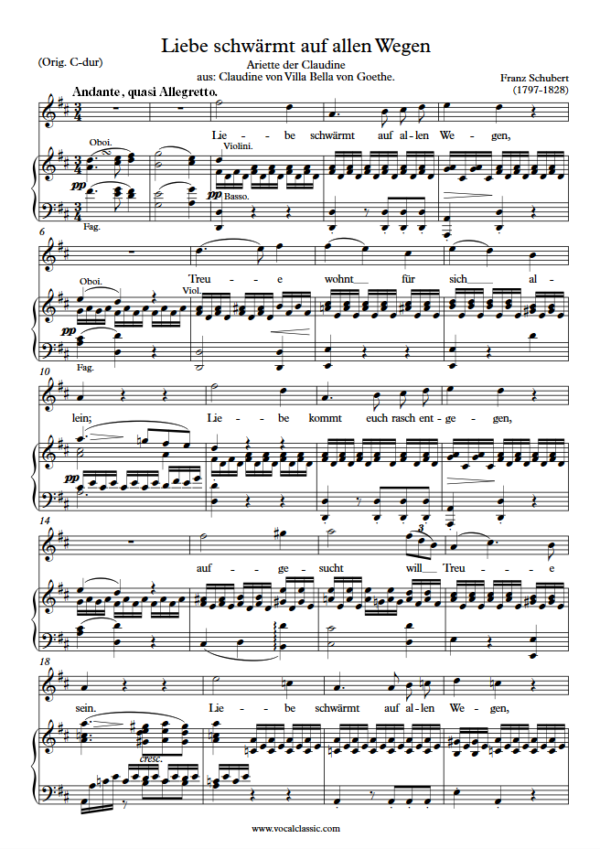 F. Schubert : Liebe schwärmt auf allen Wegen (D Key) PDF Sheet music