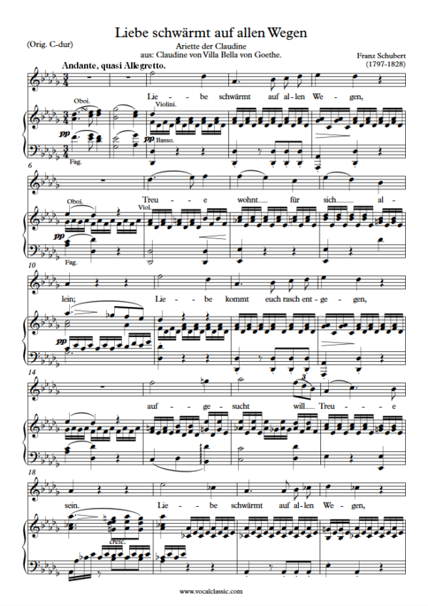 F. Schubert : Liebe schwärmt auf allen Wegen (Db Key) PDF Sheet music