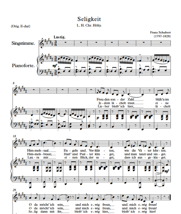 F. Schubert : Seligkeit (B Key) PDF Sheet music