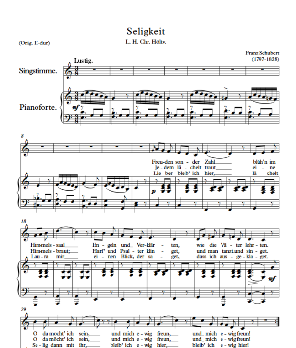 F. Schubert : Seligkeit (C Key) PDF Sheet music