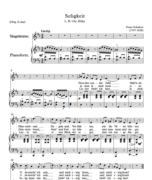 F. Schubert : Seligkeit (D Key) PDF Sheet music