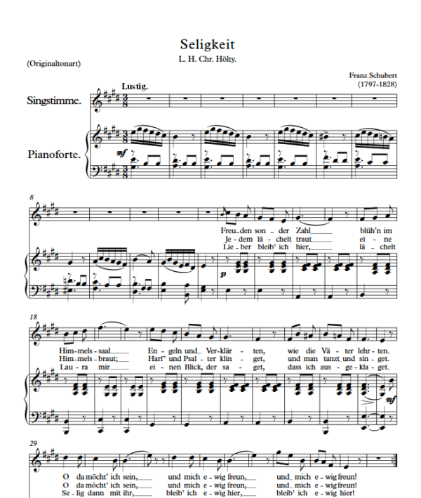 F. Schubert : Seligkeit (E Key, Original) PDF Sheet music