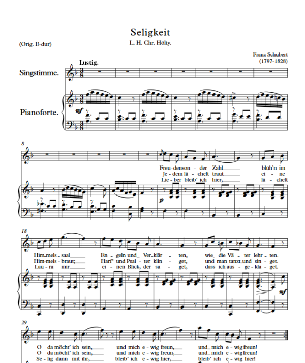 F. Schubert : Seligkeit (F Key) PDF Sheet music