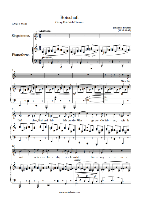 J. Brahms : Botschaft (A minor Key) PDF Sheet music