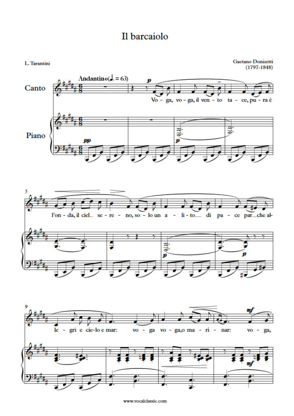 G. Donizetti : Il barcaiolo (B Key) PDF Sheet music