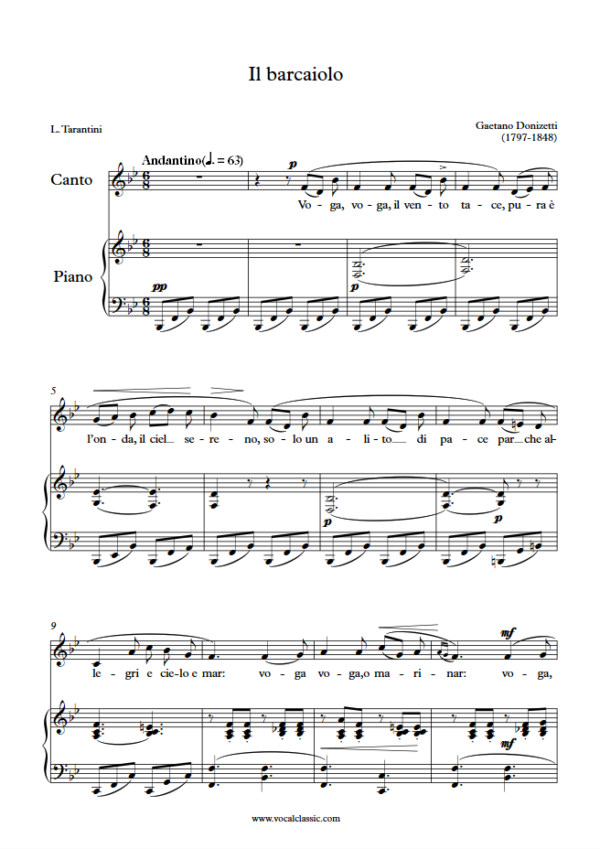 G. Donizetti : Il barcaiolo (Bb Key) PDF Sheet music