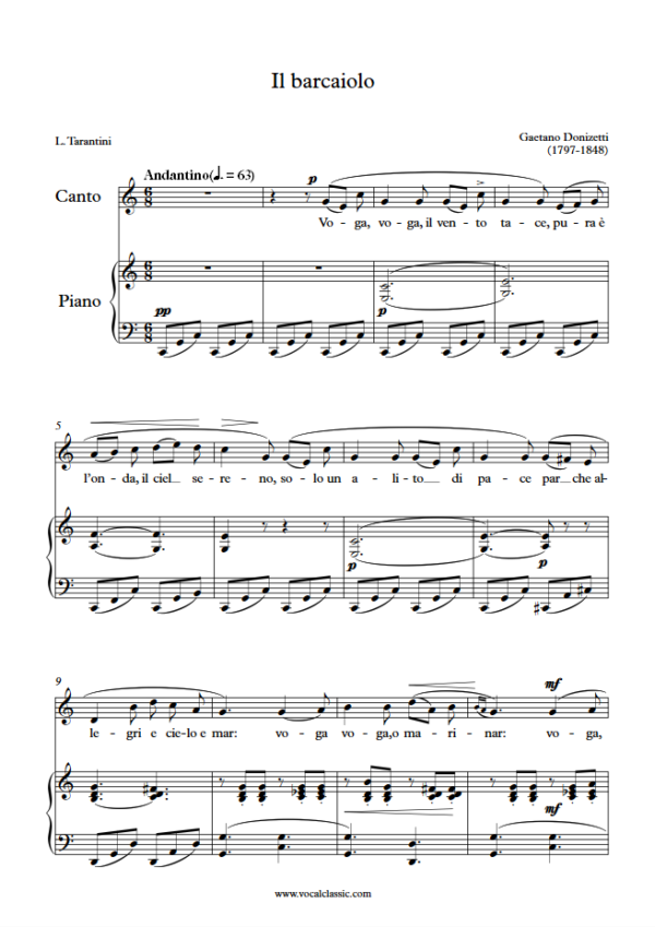 G. Donizetti : Il barcaiolo (C Key) PDF Sheet music