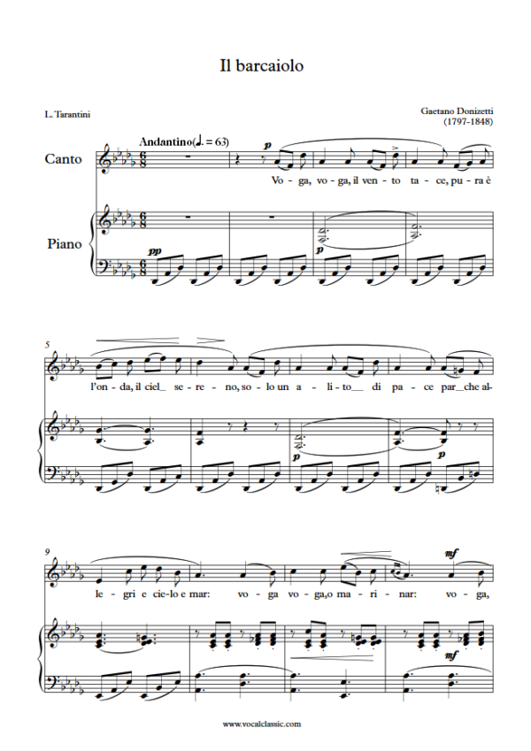 G. Donizetti : Il barcaiolo (Db Key) PDF Sheet music