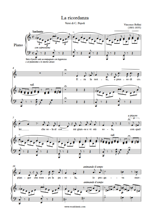 V. Bellini : La ricordanza (C Key) PDF Sheet music