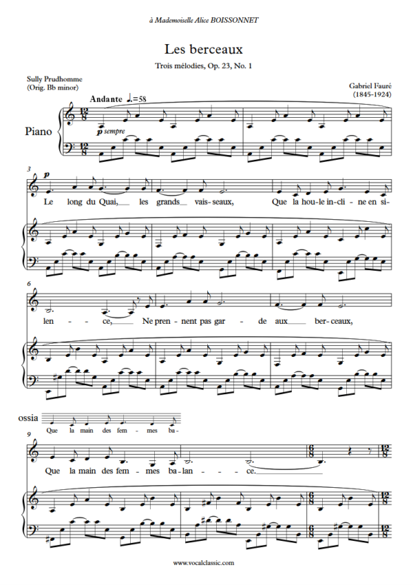 G. Fauré : Les berceaux (A minor Key) PDF Sheet music