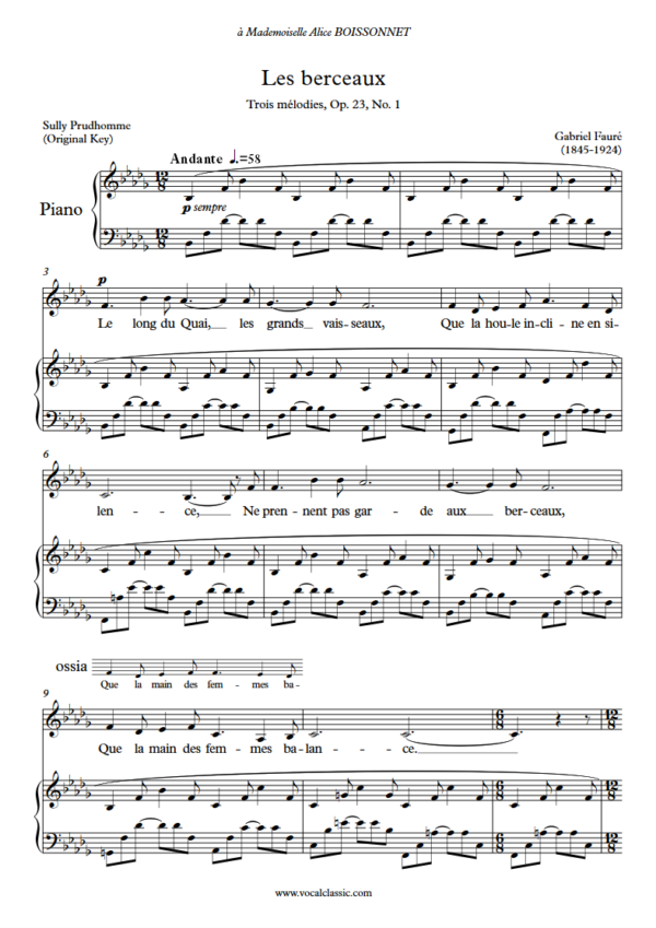 G. Fauré : Les berceaux (Bb minor Key, Original) PDF Sheet music