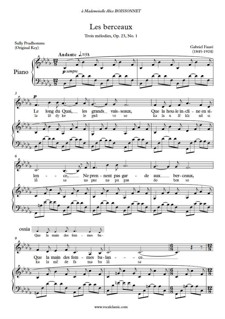 G. Fauré : Les Berceaux With IPA(Bb Minor Key, Original) PDF - 보컬클래식 ...