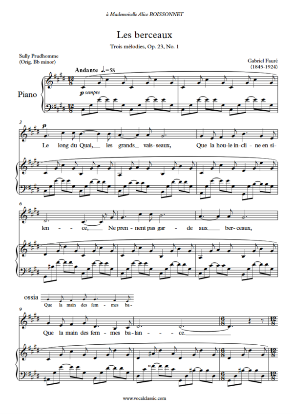 G. Fauré : Les berceaux (C sharp minor Key) PDF Sheet music