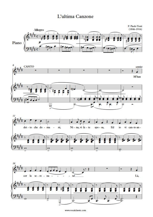 F. P. Tosti : L’ultima canzone(C sharp minor Key) PDF Sheet music