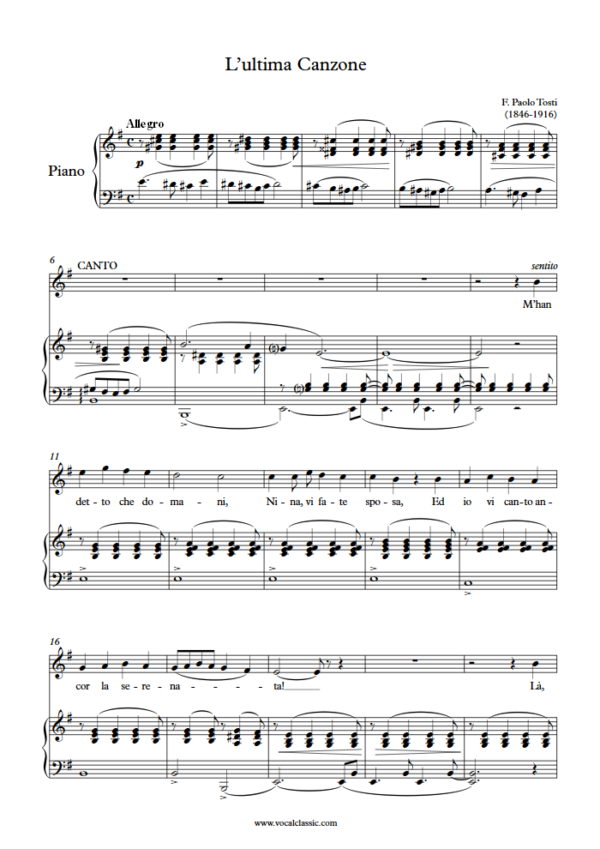 F. P. Tosti : L’ultima canzone(E minor Key) PDF Sheet music