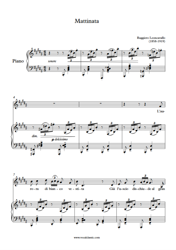 R. Leoncavallo : Mattinata(B Key) PDF Sheet music