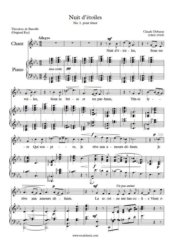 C. Debussy : Nuit d’étoiles (Eb Key, Original) PDF Sheet music