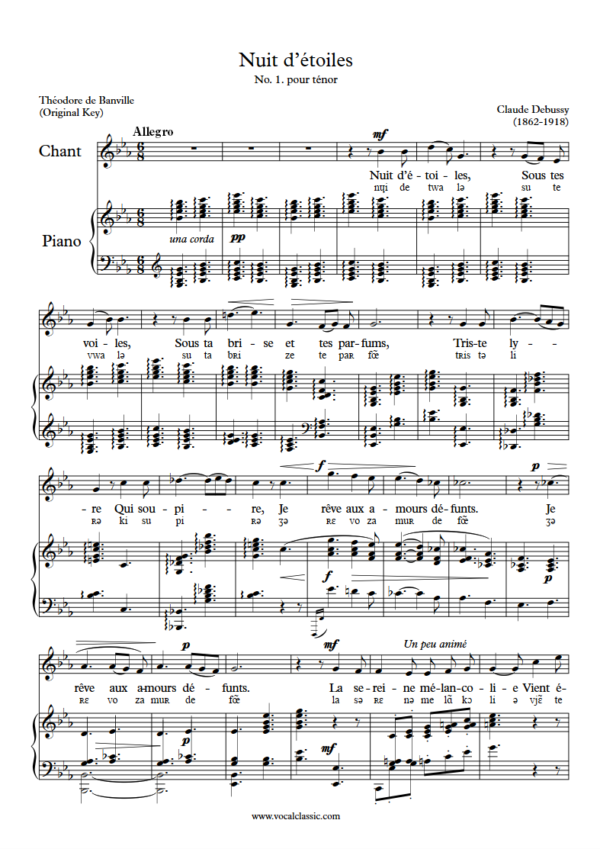 C. Debussy : Nuit d’étoiles with IPA(Eb Key, Original) PDF Sheet music