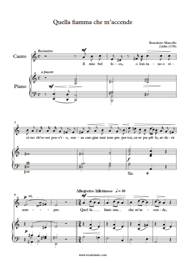 B. Marcello : Quella fiamma che m’accende (A minor Key) PDF Sheet music