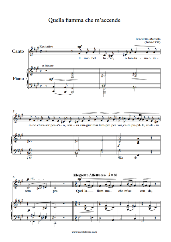 B. Marcello : Quella fiamma che m’accende (F sharp minor Key) PDF Sheet music