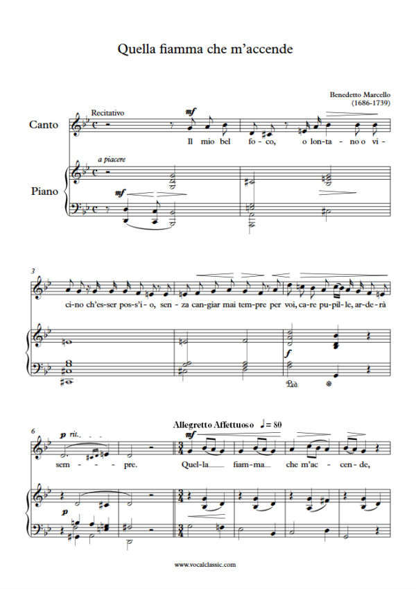 B. Marcello : Quella fiamma che m’accende (G minor Key, Original) PDF Sheet music