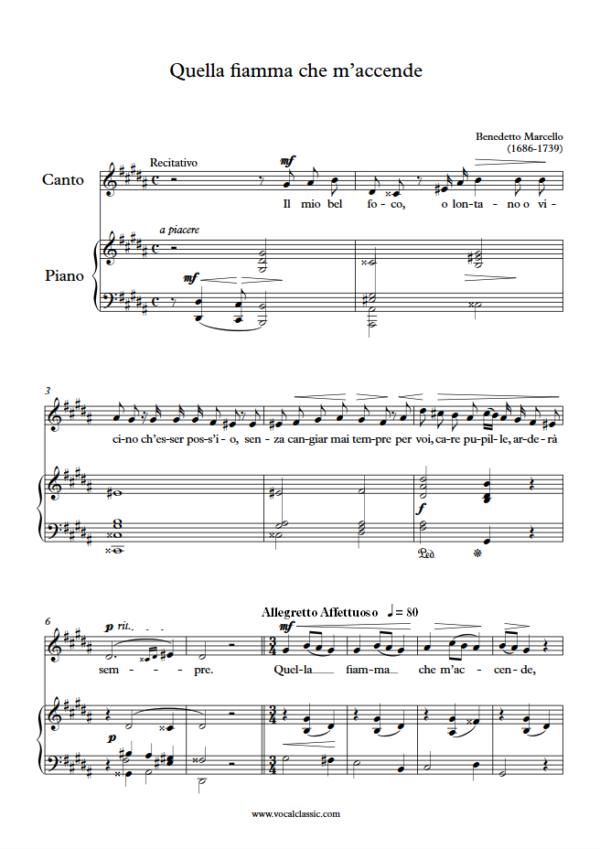 B. Marcello : Quella fiamma che m’accende (G sharp minor Key) PDF Sheet music