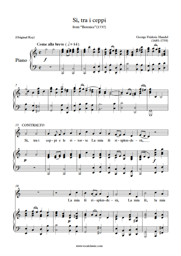 G. F. Handel : Sì, tra i ceppi (C Key, Original) PDF Sheet music