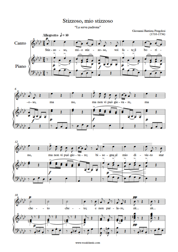 G. B. Pergolesi : Stizzoso mio, stizzoso (Ab Key, Original) PDF Sheet music