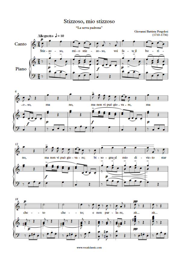 G. B. Pergolesi : Stizzoso mio, stizzoso (C Key) PDF Sheet music