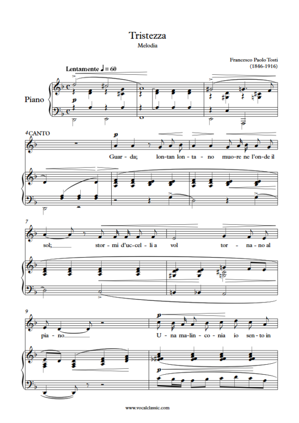 F. P. Tosti : Tristezza(D minor Key) PDF Sheet music