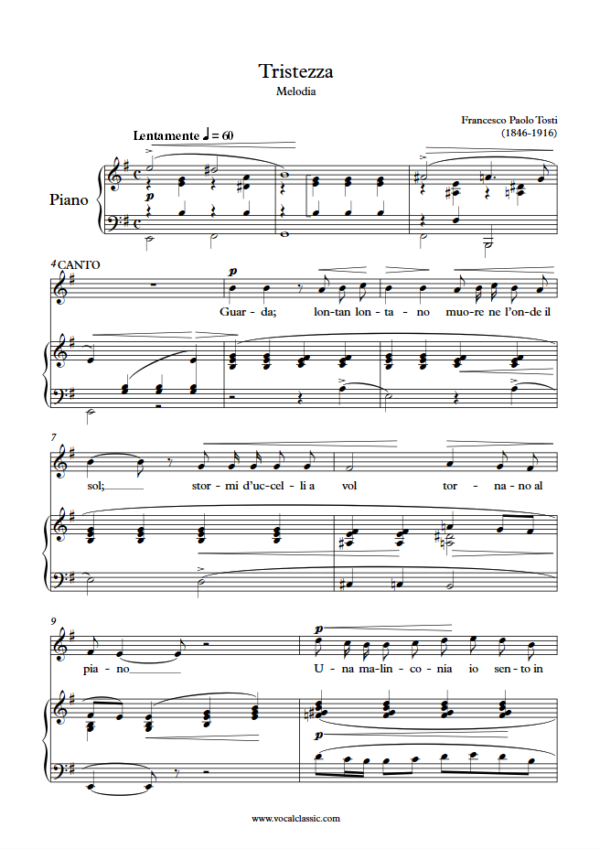 F. P. Tosti : Tristezza(E minor Key) PDF Sheet music