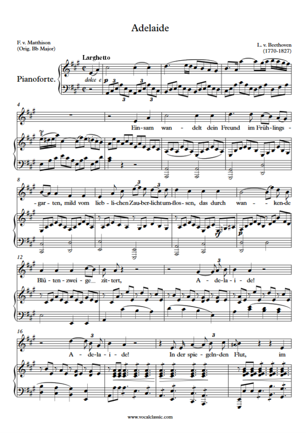 L. v. Beethoven : Adelaide (A Key) PDF Sheet music