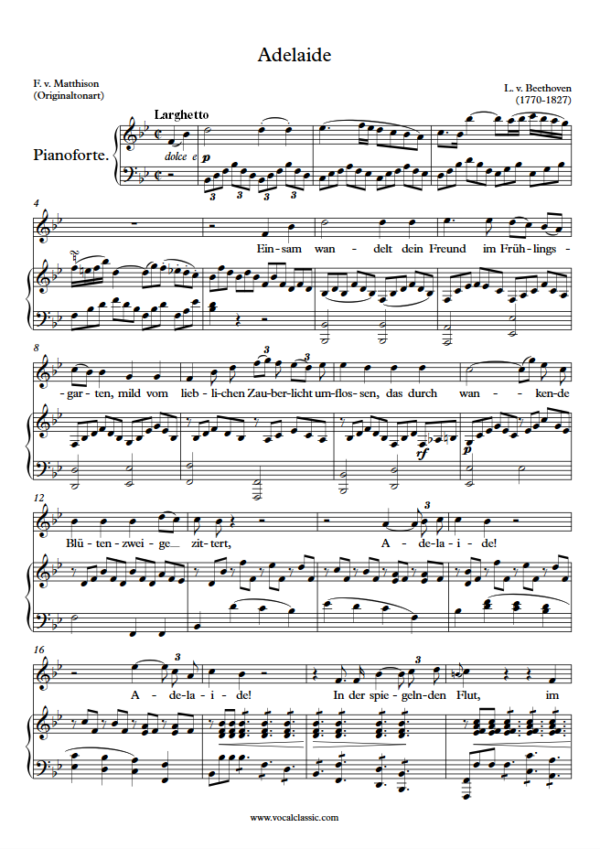 L. v. Beethoven : Adelaide (Bb Key, Original) PDF Sheet music