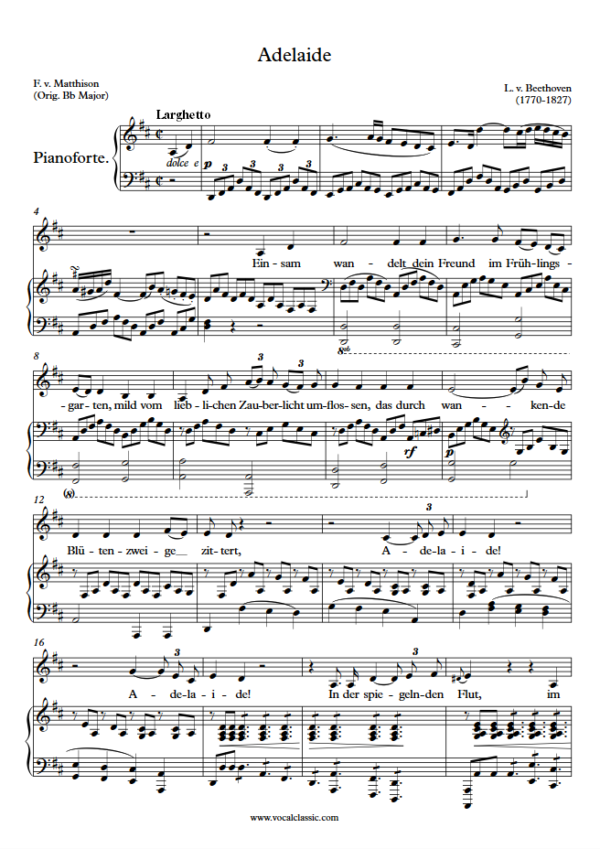 L. v. Beethoven : Adelaide (D Key) PDF Sheet music