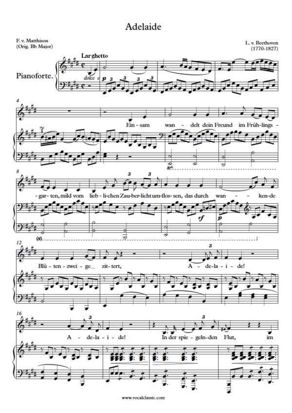 L. v. Beethoven : Adelaide (E Key) PDF Sheet music