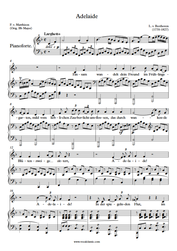 L. v. Beethoven : Adelaide (F Key) PDF Sheet music