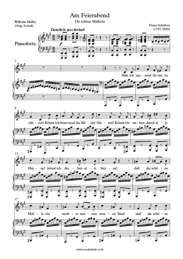 F. Schubert : Am Feierabend (F sharp minor key) PDF Sheet music