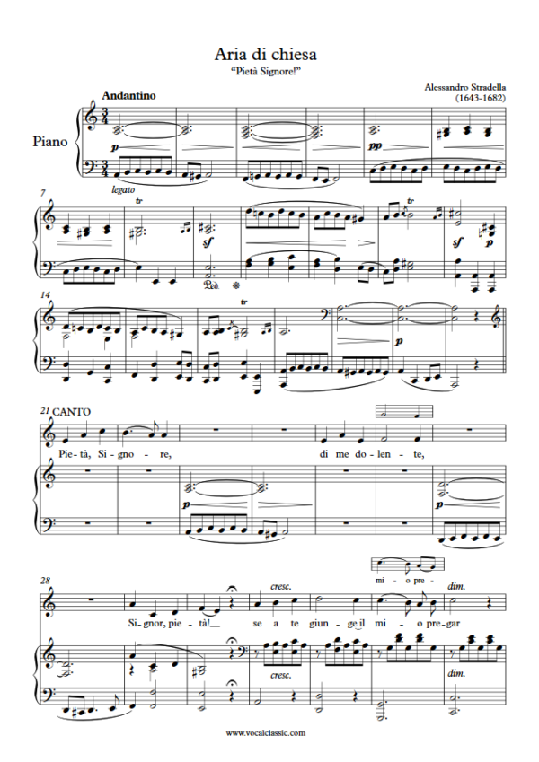 A. Stradella : Aria di chiesa (Pietà, Signore) (A minor Key) PDF Sheet music