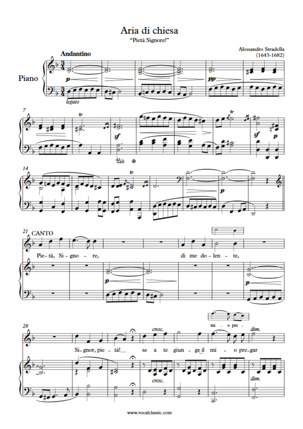 A. Stradella : Aria di chiesa (Pietà, Signore) (D minor Key) PDF Sheet music