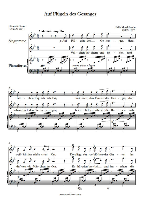 F. Mendelssohn : Auf Flügeln des Gesanges (Bb Key) PDF Sheet music