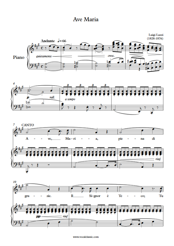 L. Luzzi : Ave Maria (A Key) PDF Sheet music