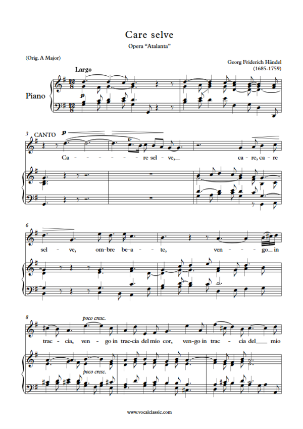 G. F. Handel : Care selve (G Key) PDF Sheet music