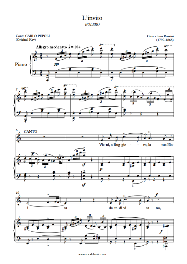 G. Rossini : L’invito (A minor Key, Original) PDF Sheet music