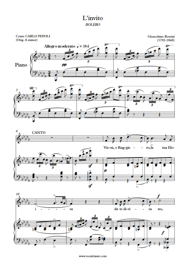 G. Rossini : L’invito (Bb minor Key) PDF Sheet music