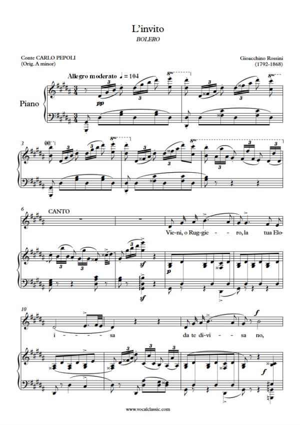 G. Rossini : L’invito (G sharp minor Key) PDF Sheet music