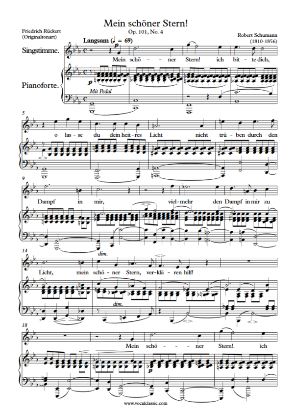 R. Schumann : Mein schöner Stern! (Eb Key, Original) PDF Sheet music