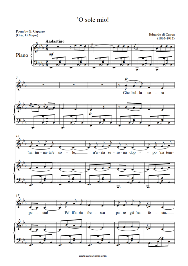 E. d. Capua : O sole mio (Eb Key) PDF Sheet music