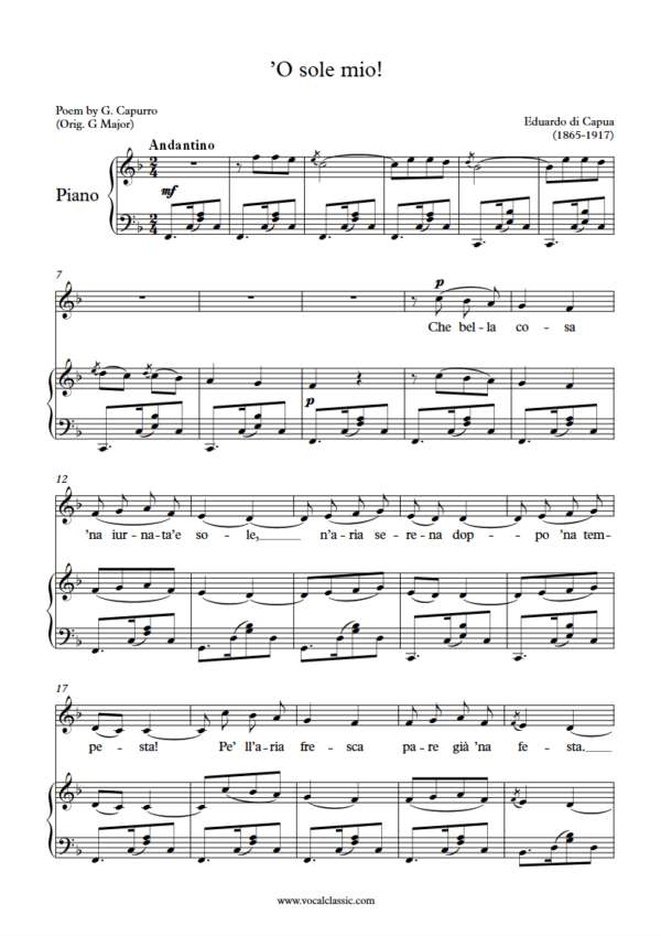 E. d. Capua : O sole mio (F Key) PDF Sheet music