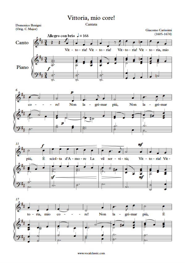 G. Carissimi : Vittoria, mio core! (D Key) PDF Sheet music