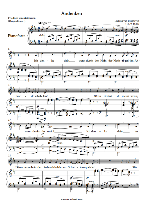 L. v. Beethoven : Andenken (D Key, Original) PDF Sheet music